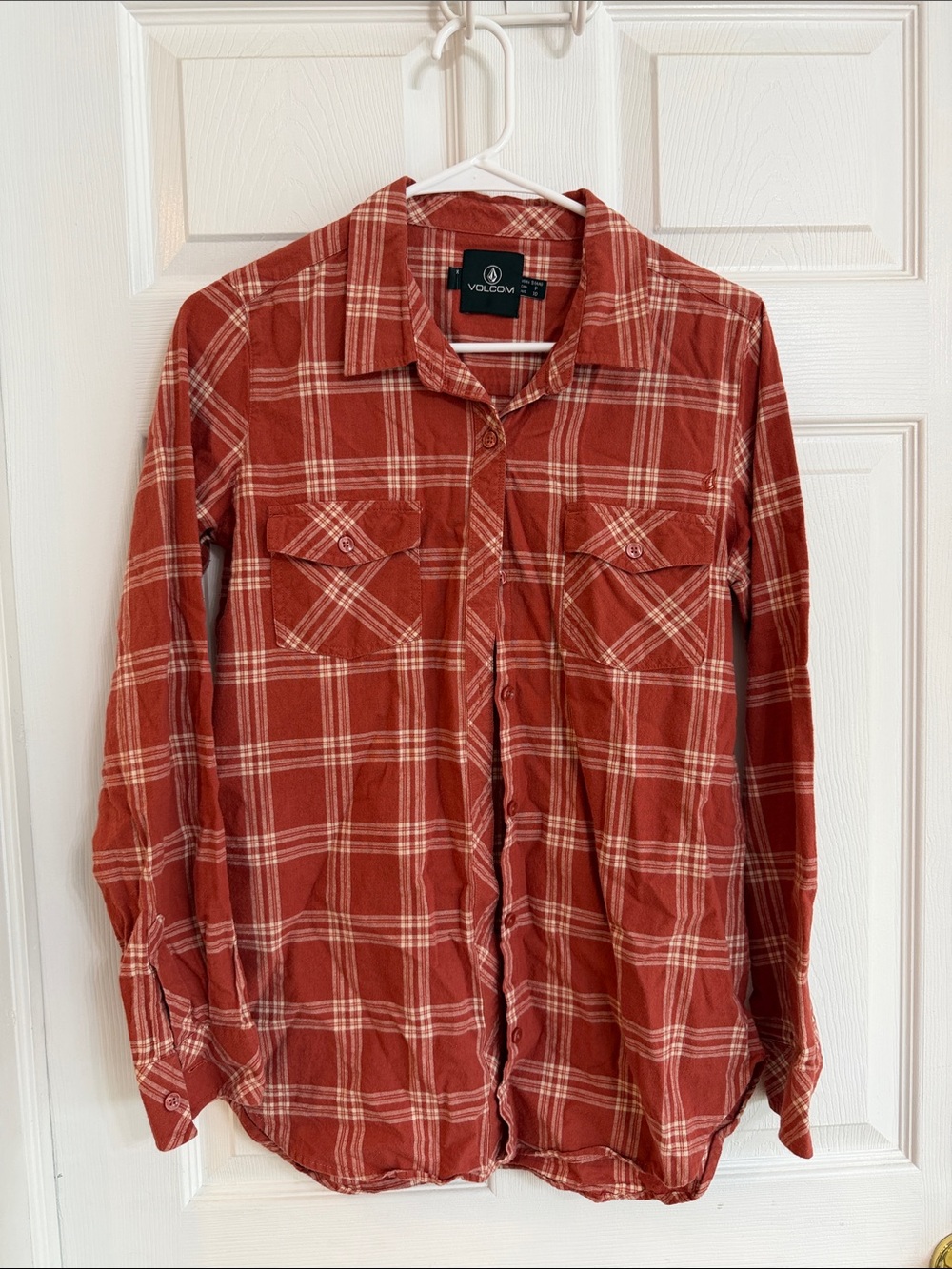 Volcom Women’s Rust Plaid Button-Down Shirt